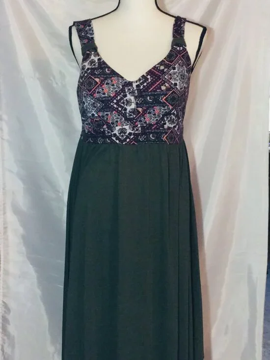 Kristen Nicole Sleeveless Olive Maxi Dress Bohemian-Style Bodice Size M - Picture 2 of 10
